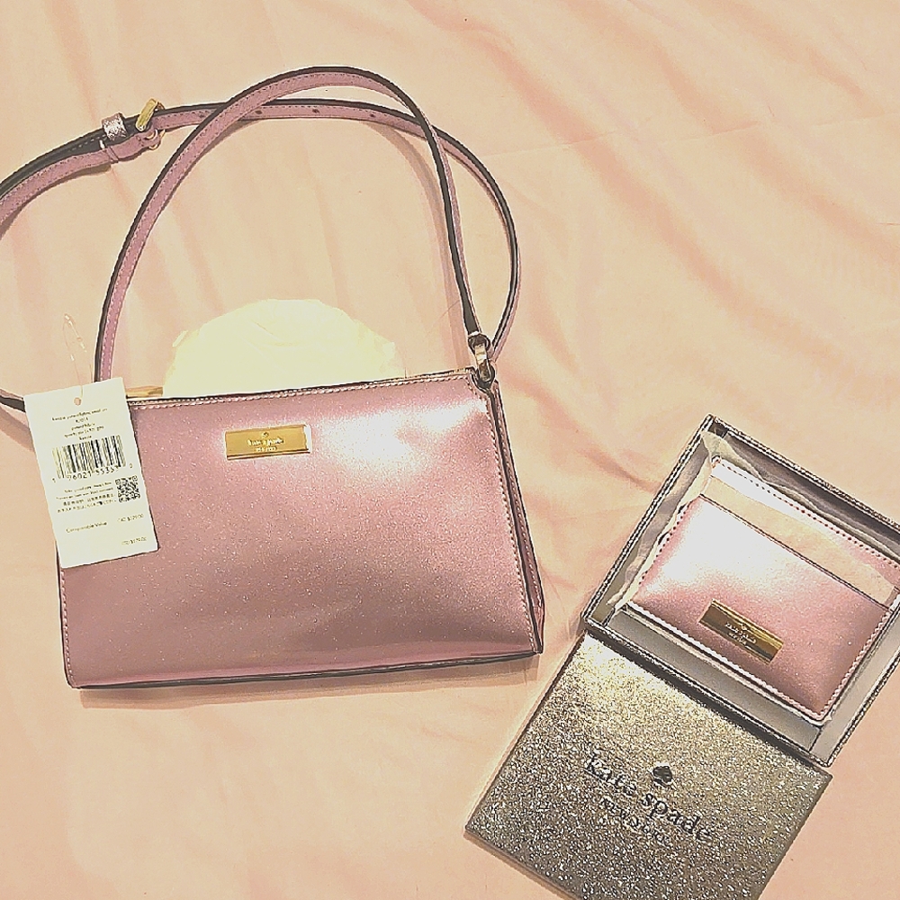 Kate Spade Pink Crossbody Bag in Soft Leather with Gold Accent and credit card